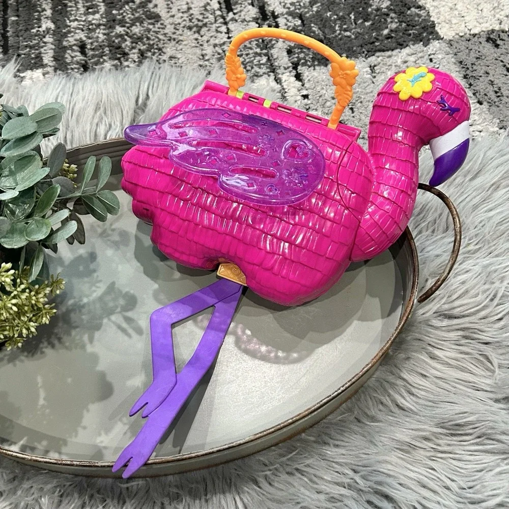 Polly Pocket Flamingo Animals Playset Mini Beach Scene W/ Some Accessories